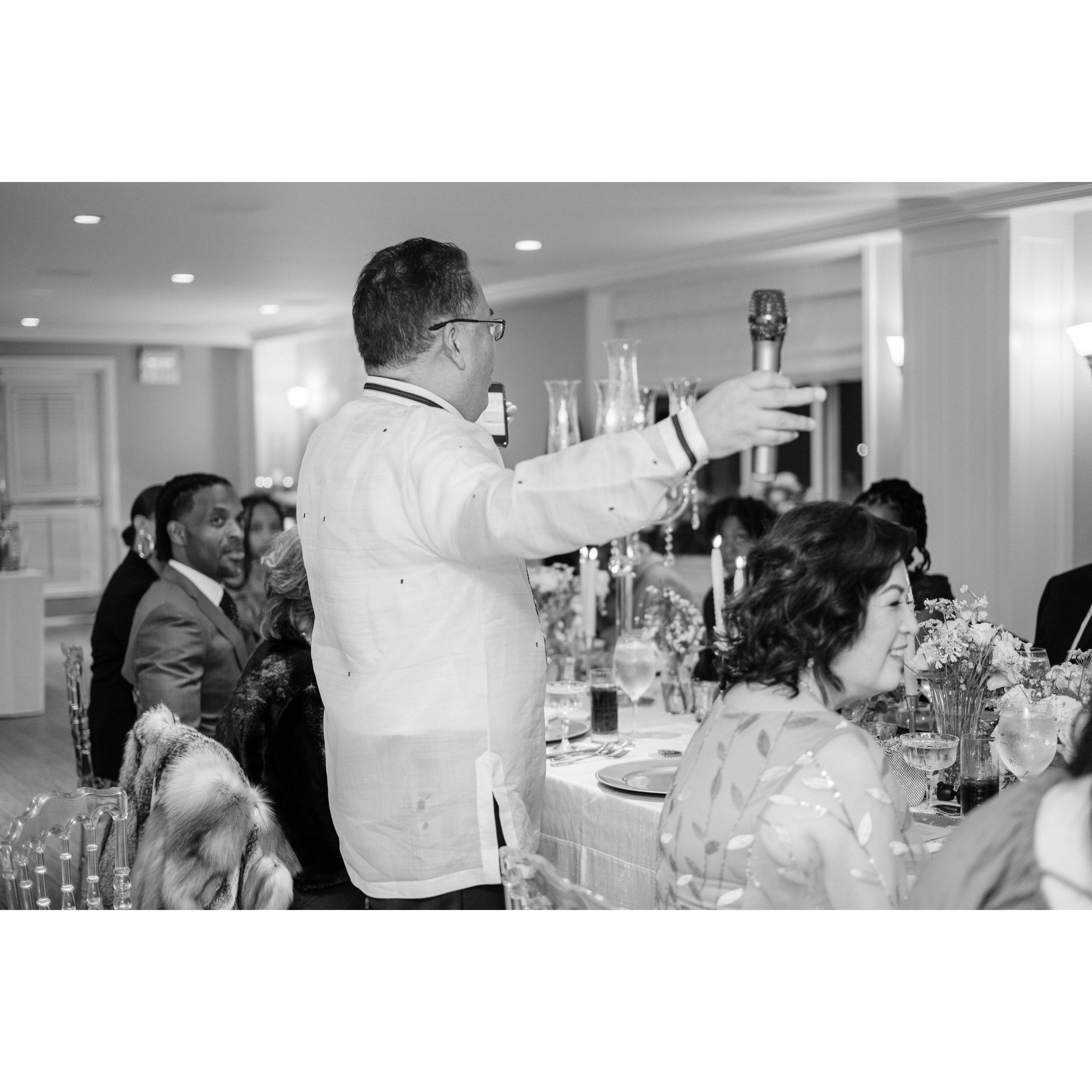 Dad Reg welcoming Jason to the family.