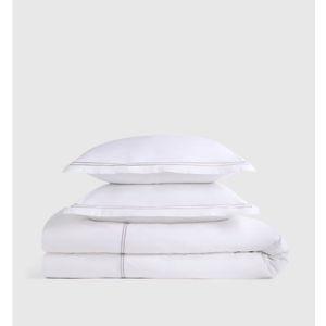 Classic Organic Percale Embellished Duvet Cover Set in White/Dove (King)
