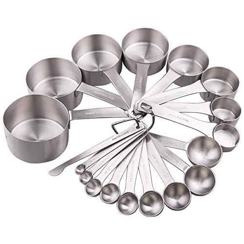 Lucky Plus Stainless Steel Measuring Cups and Spoons Set 18/8(304) Steel Material Heavy Duty 8 Measuring cups and 9 Measuring Spoons Pack 17pcs Per set