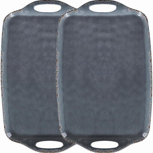 ZAROCRUS Extra Large Serving Tray with Handles, 19 x12 inch, Set of 2 Melamine Platters for Serving Food, Turkey, Cookie, Farmhouse Rectangular Trays for Eating, Dishwasher Safe, Gray