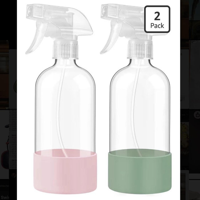 Glass Spray Bottles with Silicone Sleeve, 2 Pack, 16 oz, Olive Green/Pink