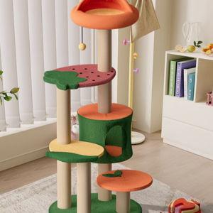 HAPPY & POLLY Fruit World 48.4-in Plush Cat Tree, Jumbo - Chewy.com