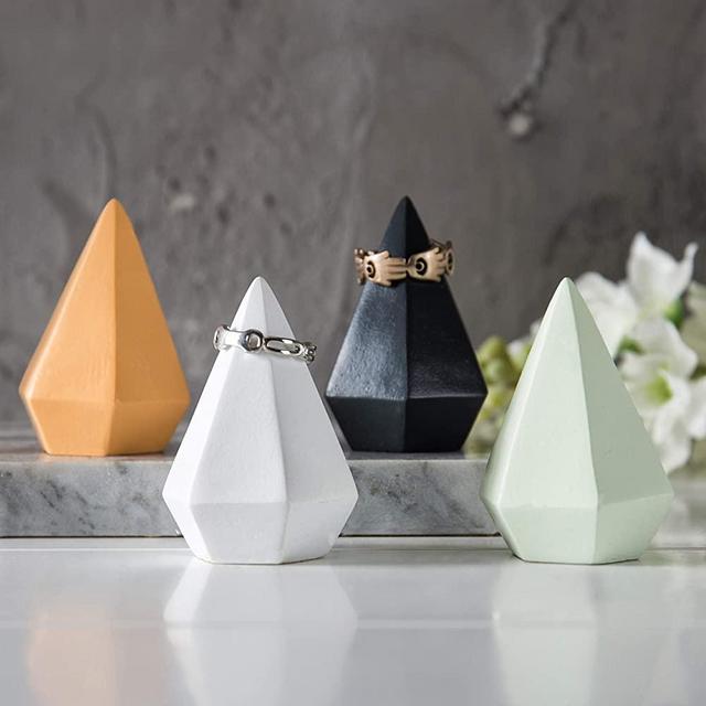 MyGift Modern Resin Diamond-Shaped Ring Holders, Decorative Display Stands, Set of 4