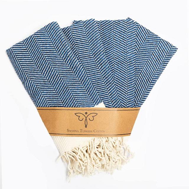 Smyrna Turkish Cotton Kitchen Dish Towels Herringbone Series Pack of 4 | 100% Cotton, 15x26 | Machine Washable Wash Cloths | Soft, Absorbent, Prewashed and Quick Dry Turkish Dish Towels