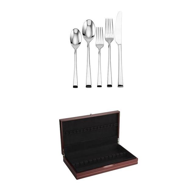 Mikasa Rockford 18/10 Stainless Steel, 20-Piece Flatware Set, Service for 4, Silver and 19 inch Flatware Storage Chest