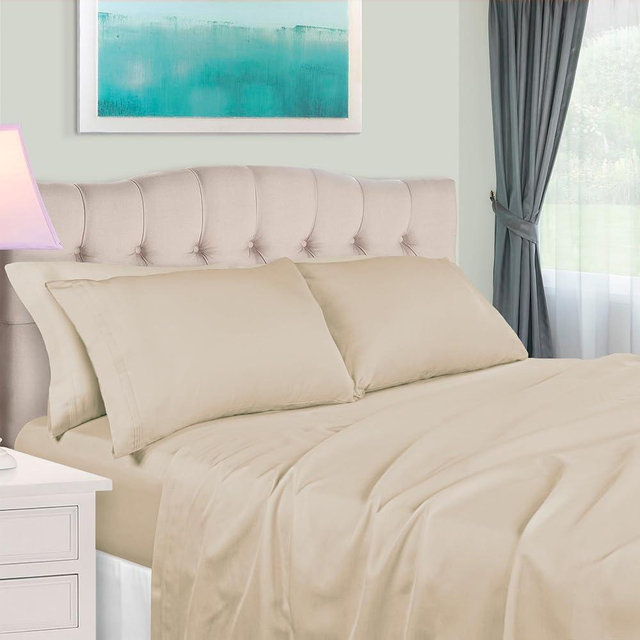 Superior Egyptian Cotton 4 Piece Sheet Set, 650 Thread Count, Eco-Friendly, Sustainable Sheets, Ultra-Soft Basics, Solid, Deep Pocket Fitted Sheet, Flat Sheet, Pillowcases, California King, Ivory