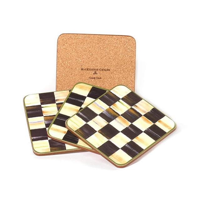 MacKenzie-Childs Drink Coasters, Bar Set and Housewarming Gift, Courtly Check, Square, Set of 4