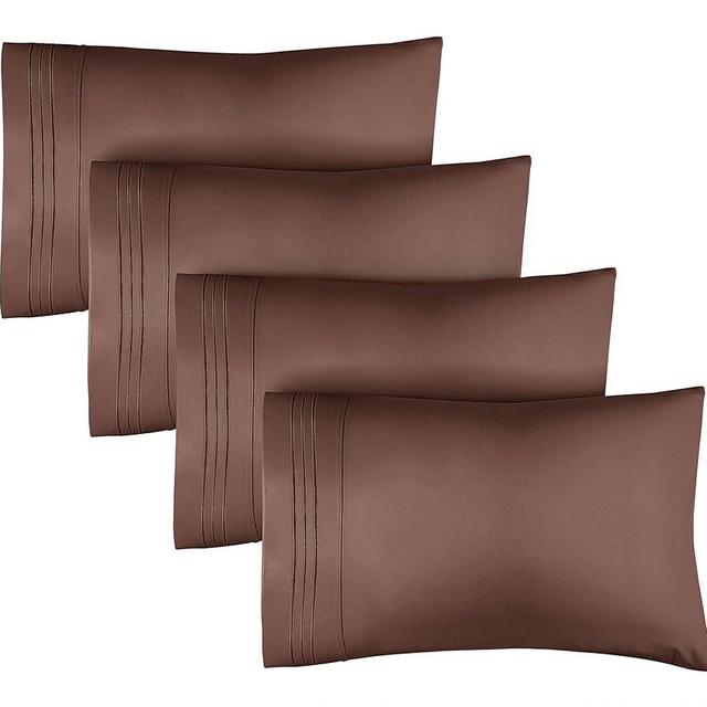 Queen Size Pillow Cases Set of 4 - Extra Soft Pack of 4 Pillowcase Covers - Hotel Luxury Pillowcases - Machine Washable Pillow Protectors - 20x40 Pillow Cases 4 Piece - Queen Size Brown Pillow Covers