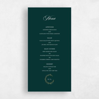Dark Emerald, Green Wedding Menu - Goundry