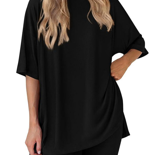 PRETTYGARDEN Women's Two Piece Lounge Set 2025 Summer Casual Oversized Shirts Biker Shorts Matching Airport Travel Outfit
