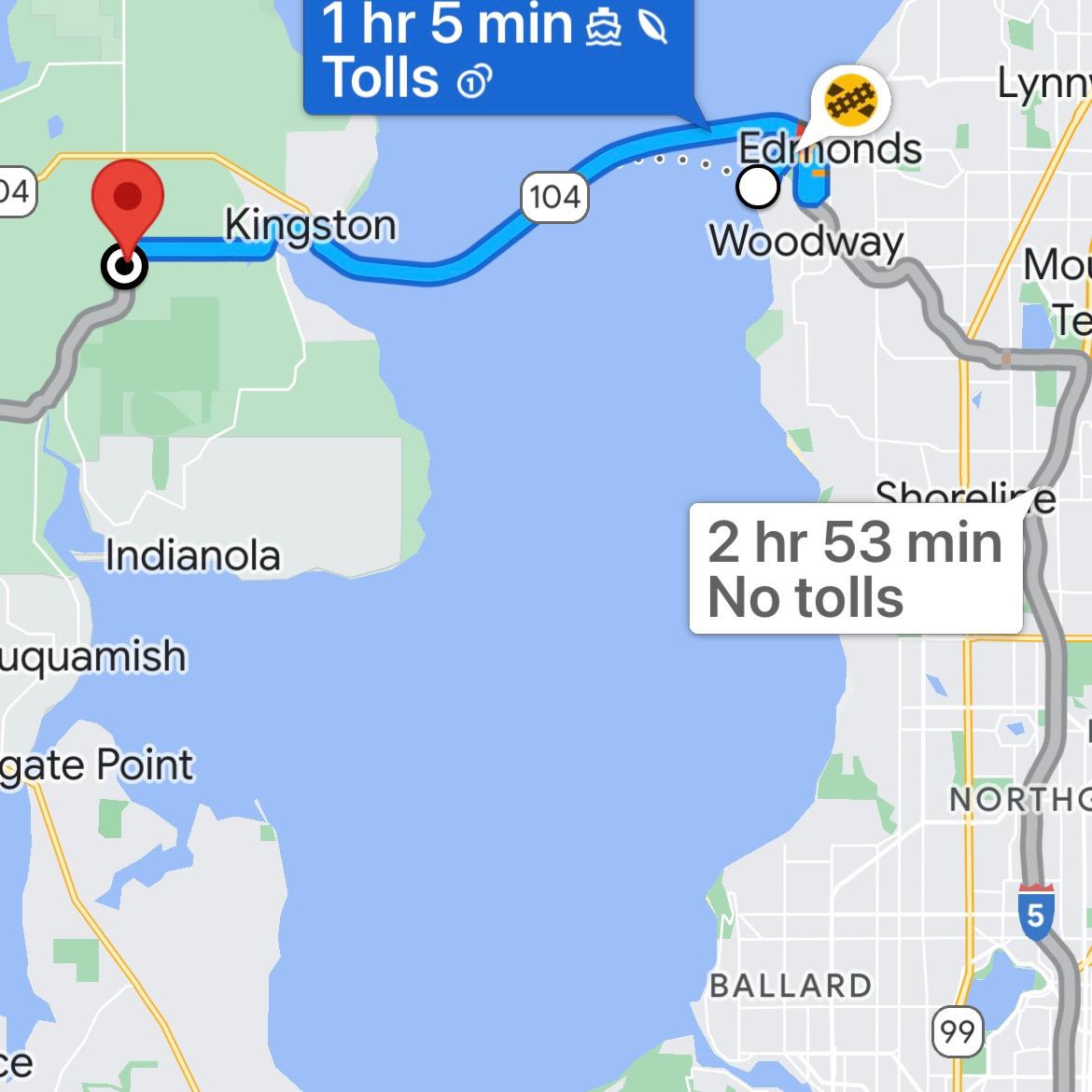 Ferry map from EDMONDS