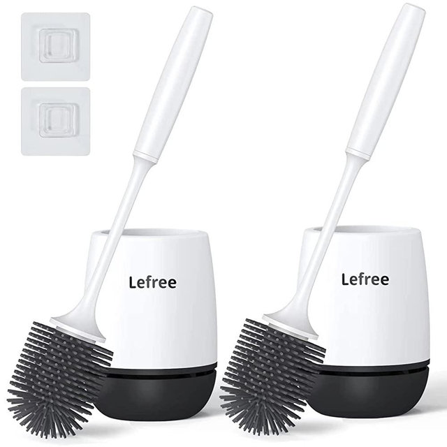 Lefree 2 Pack Silicone Toilet Brush,Rubber Toilet Bowl Brush and Holder Set with Ventilated Holder, Toilet Cleaner Brush for Bathroom,Floor Standing & Wall Mounted Toilet Scrubber Without Drilling