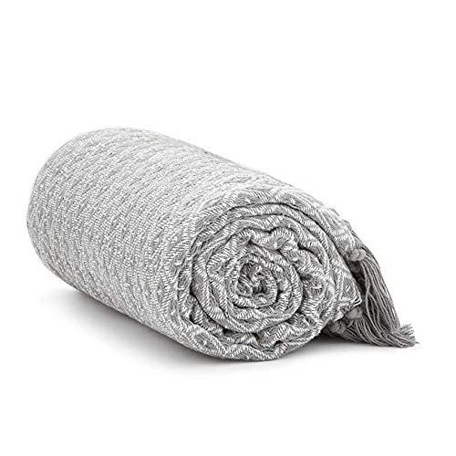Americanflat 50" x 60" Throw Blanket in White and Grey Mini Diamond - 100% Cotton with Fringe
