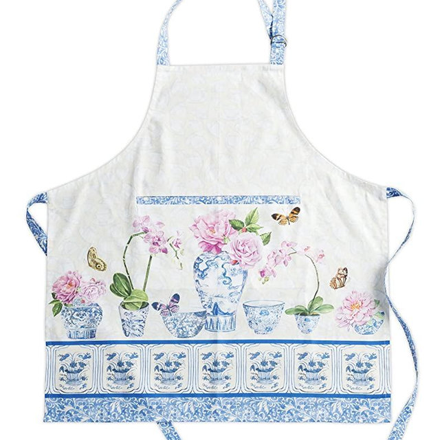 100% Cotton Kitchen Apron Canton Maison d' Hermine 1 Piece Adjustable Neck Strap Apron, with Center Pocket & Long Ties for Chef, Women & Men Parties Wedding use Spring/Summer 27.5 Inch x 31.5 Inch