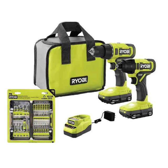 ONE+ 18V Cordless 2-Tool Combo Kit w/ Drill/Driver, Impact Driver, (2) 1.5 Ah Batteries, Charger, & 70-Piece Driving Kit