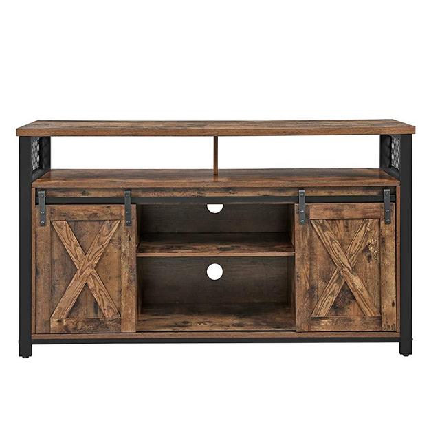 VASAGLE TV Stand for 55 inches TV with Sliding Barn Doors, Entertainment Center and Media Console, TV Cabinet with Storage Adjustable Shelves,Industrial Design, Rustic Brown ULTV46BX