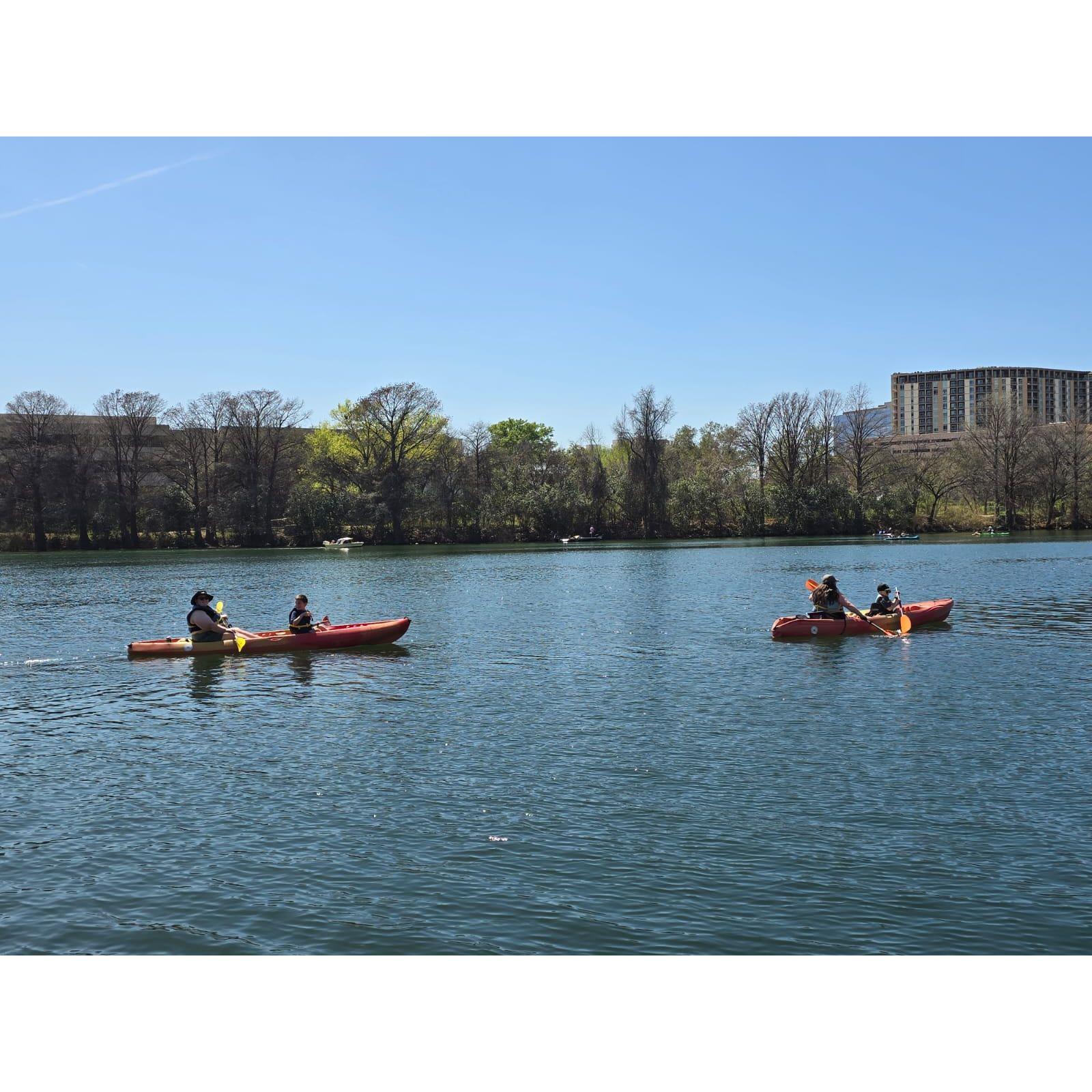 Carissa and I took her cousins out on kayaks while on a family trip in Austin. We had a great time racing each other, and exploring the lake!- Kelly