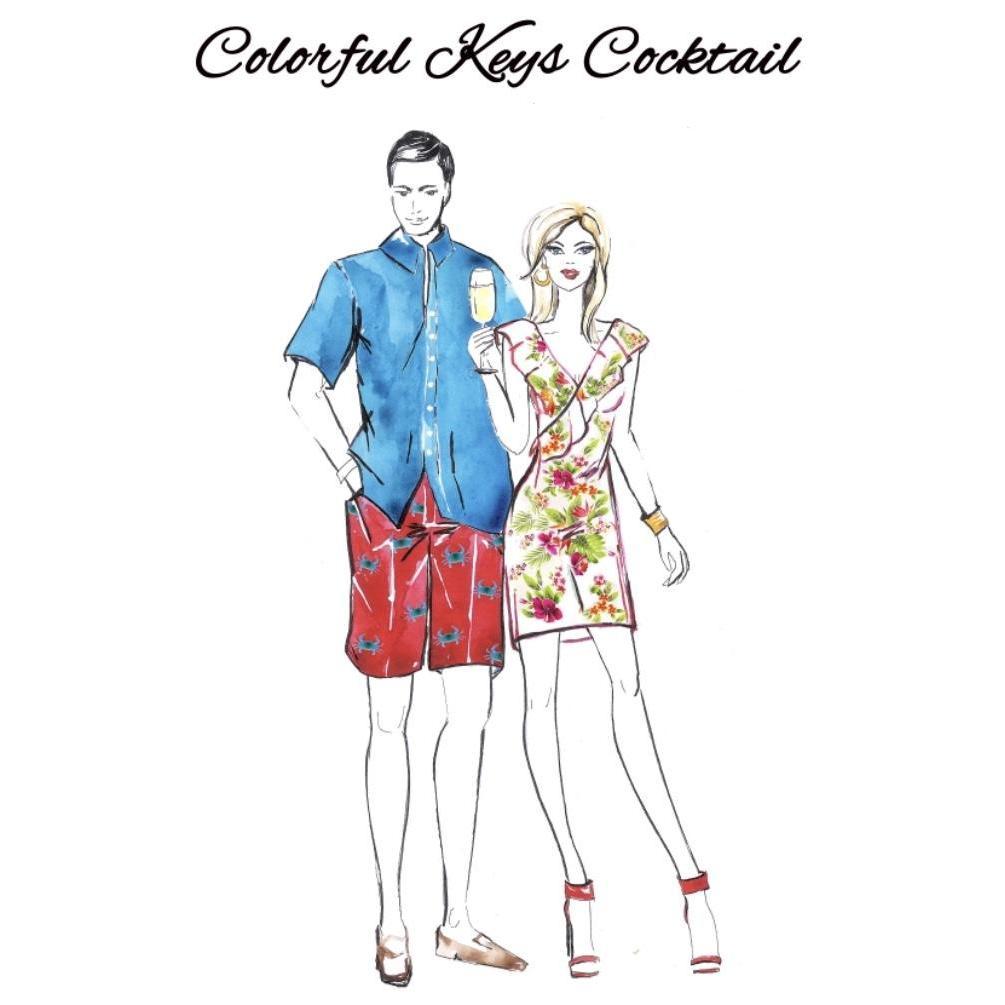 Here is attire inspiration for the Colorful Keys Cocktail Rehearsal Dinner on Thursday evening.