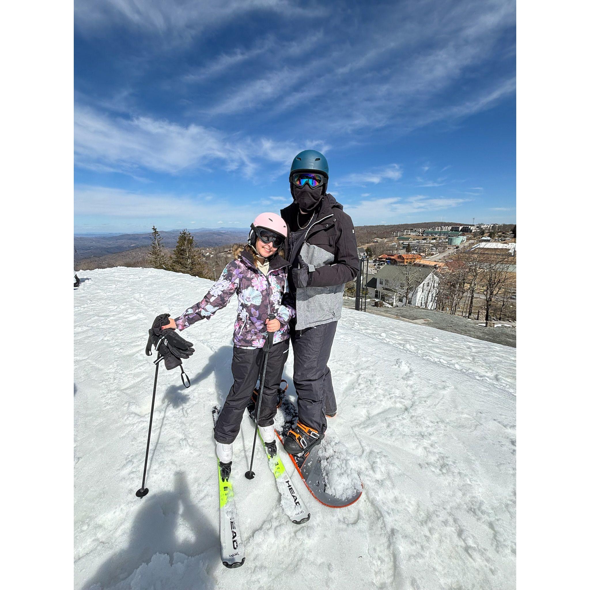 Right before going down the Blue Slope at Beech Mountain, North Carolina