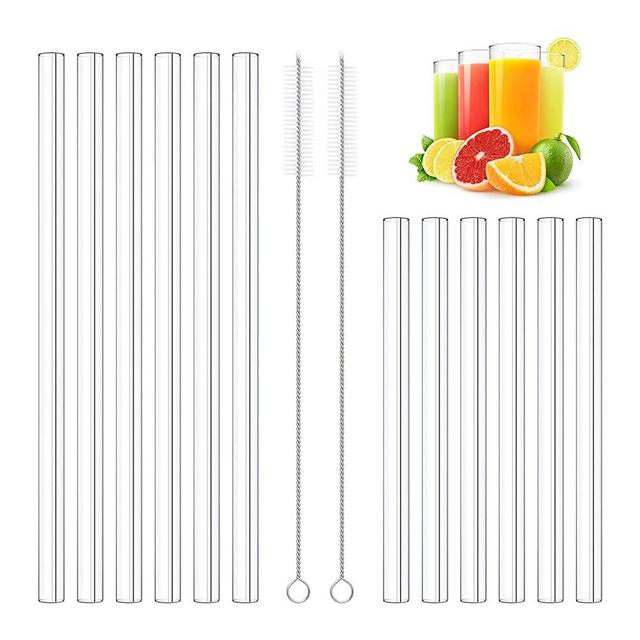 Clear Glass Straws Shatter Resistant,6 Short Glass Straws For Cocktails And 6 Long Glass Straws Thick Reusable Straws For Smoothies And Normal Liquid Drinks