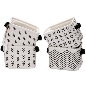 Black and White Natural Linen & Cotton Storage Bins - Set of 4