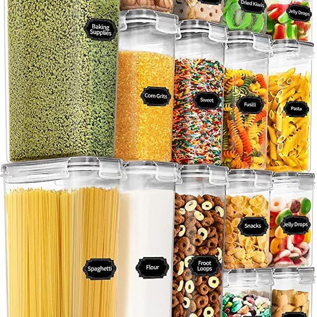 PRAKI Airtight Food Storage Container Set - 16 Pcs, BPA Free Plastic Dry Food Canisters for Kitchen Pantry Organization and Storage Ideal for Cereal, Flour & Sugar - Labels, Marker(Grey)