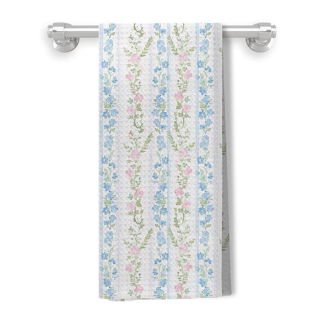 Kemingni Grandmillennial Pink and Blue Floral Kitchen Dish Towels, Pastel Grand Millenial Flower Decorative Hand Towels for Bathroom Kitchen, Pink and Blue Bathroom Decor, 16x24 Inch