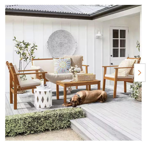 Tozey Chillrest 4-Piece Acacia Wood Patio Conversation Set with Cream Cushion V-LCW220004-BGG