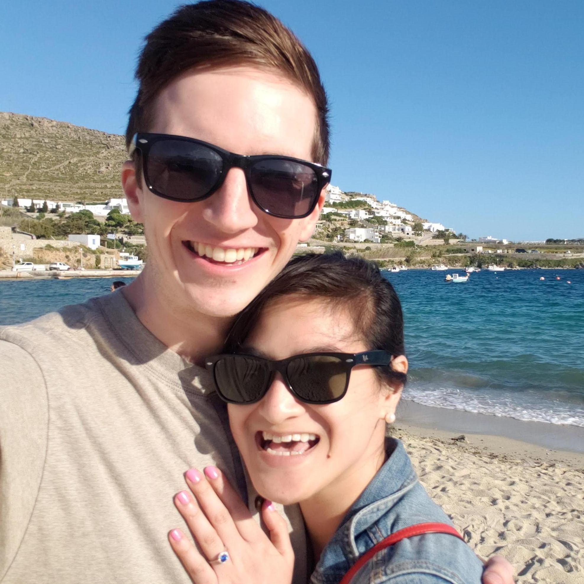 Pretending like we got engaged in Mykonos at the beach, instead of in our apartment getting ready for brunch.