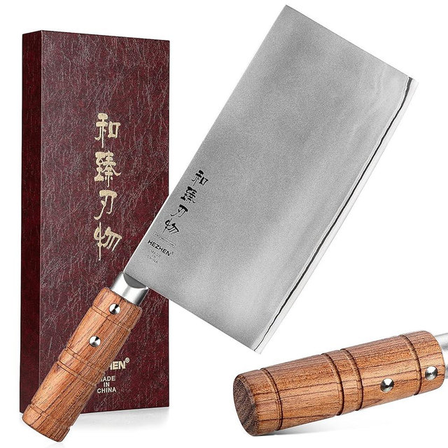 HEZHEN 8”Cleaver Knife, 3 Layers Composite Clad Steel Chinese Chef Knife, Stainless Steel Butcher Knife Meat Slicing Chef Kitchen Knife, Padauk Wood Handle