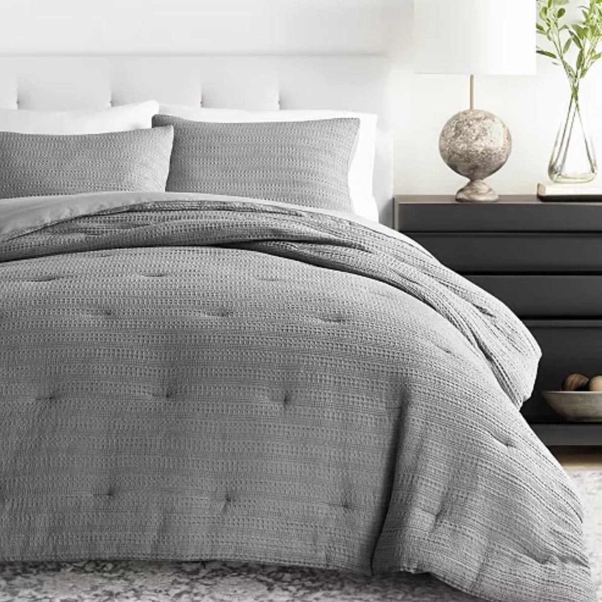 Waffle Textured 3-Piece Comforter Set, Full/Queen