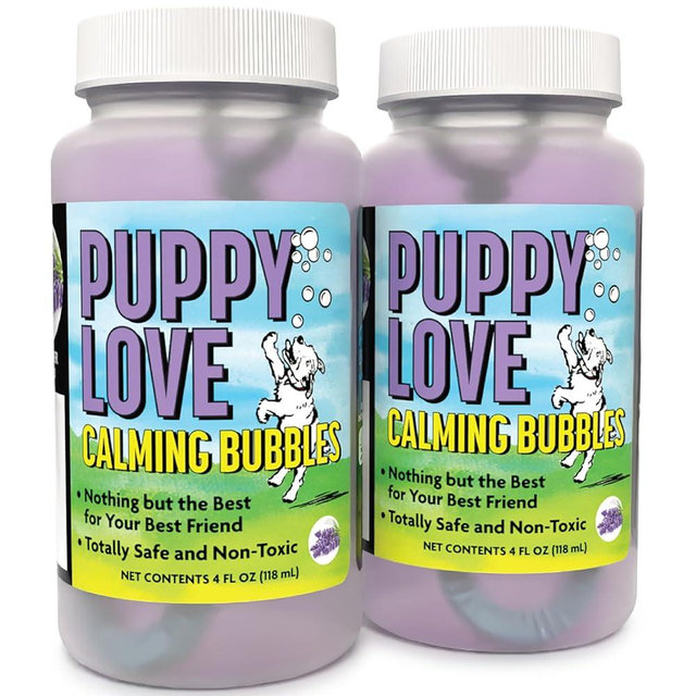Atomic Bubbles: Puppy Love Calming Bubbles - Lavender Scented 2-Pack - 4oz Bottles, Dog Interactive Toy, Pet Safe, Non-Toxic, Indoor & Outdoor Play