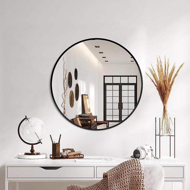 Black Frame Mirror, Bathroom Mirrors for Wall,22'' Round Circle Mirror for Entryway Bedroom Vanity(22'',Black)