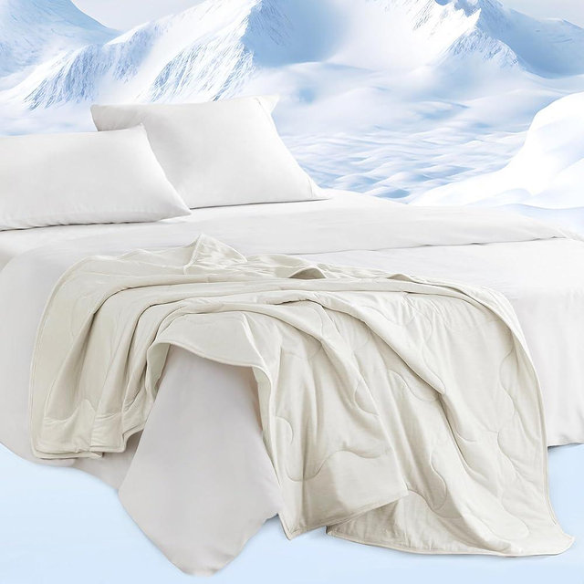 Sharper Image Cozy Jersey Knit Throw Blanket Ultra-Soft & Cooling Touch Throw Chic Ogee Quilting, All Season & Lightweight Summer Throw Blanket Cozy T-Shirt Handfeel, Gift Ready, 50x60, Ivory
