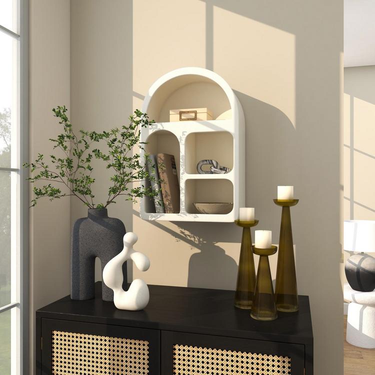Tisbury Lane, Geometric Wooden Arched 4-Cubby Room Wall Shelf | Zola