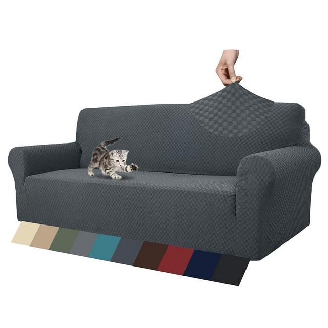ZNSAYOTX 1 Piece Jacquard Couch Covers for 3 Cushion Couch Living Room High Stretch Sofa Cover Pets Dogs Friendly Anti Slip Thickened Slipcovers Furniture Protector (Sofa, Dark Grey)