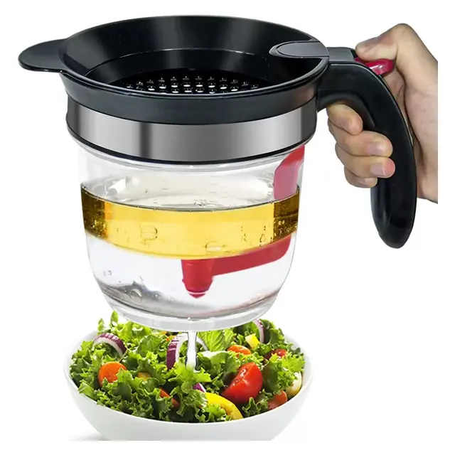 Vondior Fat Separator with Bottom Release For Cooking with Oil Strainer - Red