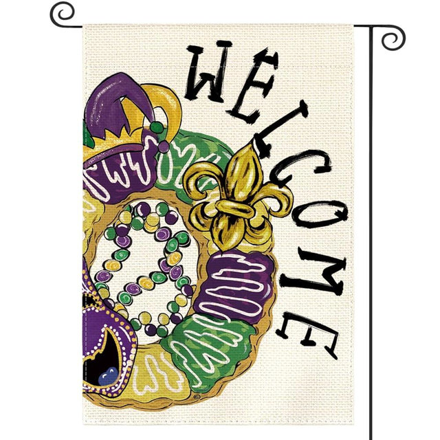 AVOIN colorlife Mardi Gras Donut Garden Flag 12x18 Inch Double Sided Outside, Fleur de Lis Beads Mask Welcome Carnival Yard Outdoor Flag