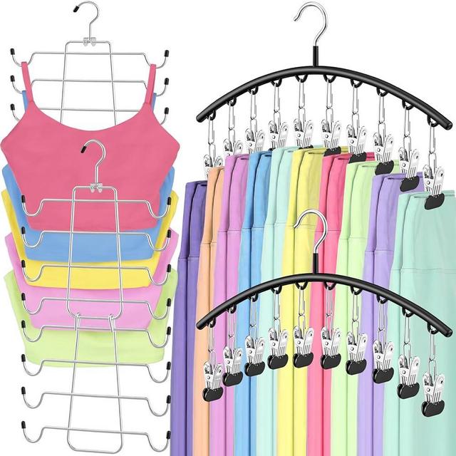 TomCare 2 Pack Tank Top Hanger and 2 Pack Leggings Organizers Space Saving Sport Bras Organizer Metal Yoga Pants Hangers with 20 Clips Hanging Closet Organizers and Storage for Hat Camisoles Shorts