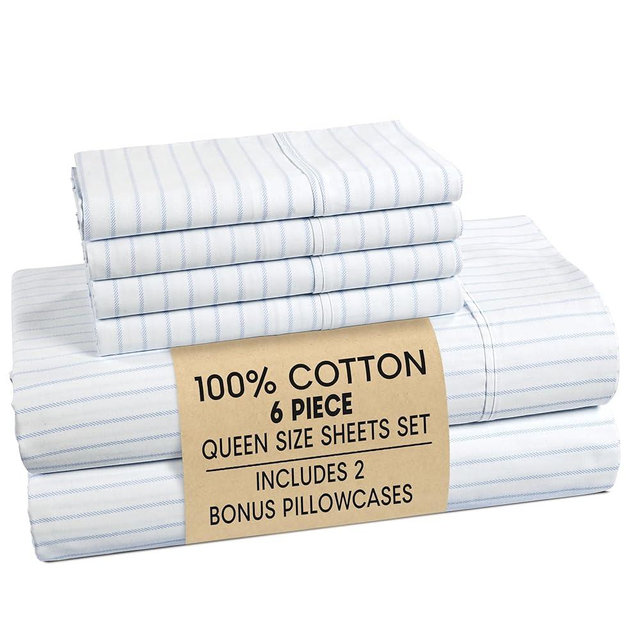 Casa Platino Queen Size Bed Sheets– Crisp & Cool Percale Weave 100% Cotton Bed Sheets Queen Size with 4 Pillowcases, 15" Deep Pocket Fitted Sheet, Long-Lasting for Cozy Sleep in All Seasons – Skylure