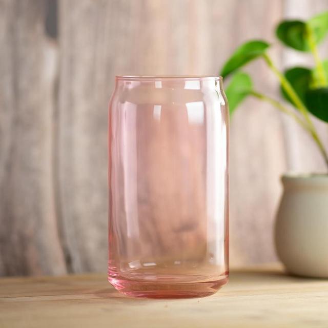 American Glass Co [4 Piece Set] - Premium Artisan Drinking Glasses | 16oz Beer Can Glass Cups - The Perfect Cocktail Glass | Multicolored & Clear Water Glasses | Kitchen Glassware (Light Pink)