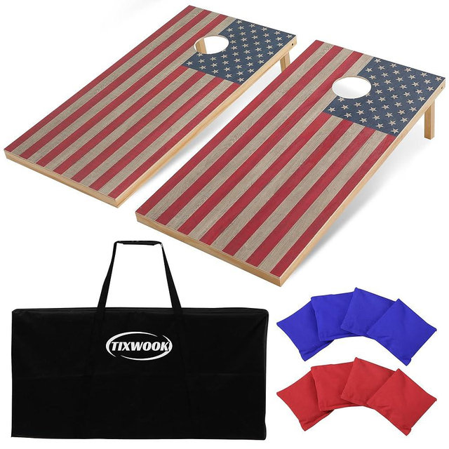 TIXWOOK Solid Wood Cornhole Board Set, 4x2ft Regulation Cornhole Game Set with 8 Bean Bags and 2 Cornhole Boards, Premium Corn Hole Game for Adults and Family