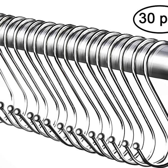 30 Pack Heavy Duty S Shaped Hooks, Rustproof Sliver Finish Steel Hooks Hangers for Kitchenware Pots Utensils Clothes Bags Towels Plants
