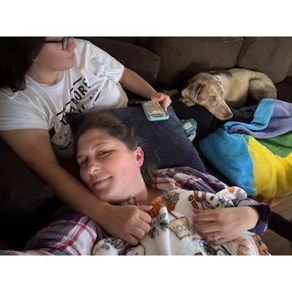 We spend a lot of time together as a family, with Stella always laying on one of us.