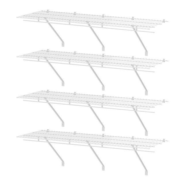 HAUSHOF Closet Shelves Wall Mounted 4-Pack, 4ft x 16in White Metal Wire Shelving for Laundry Room, Closet, Basement Organization and Storage