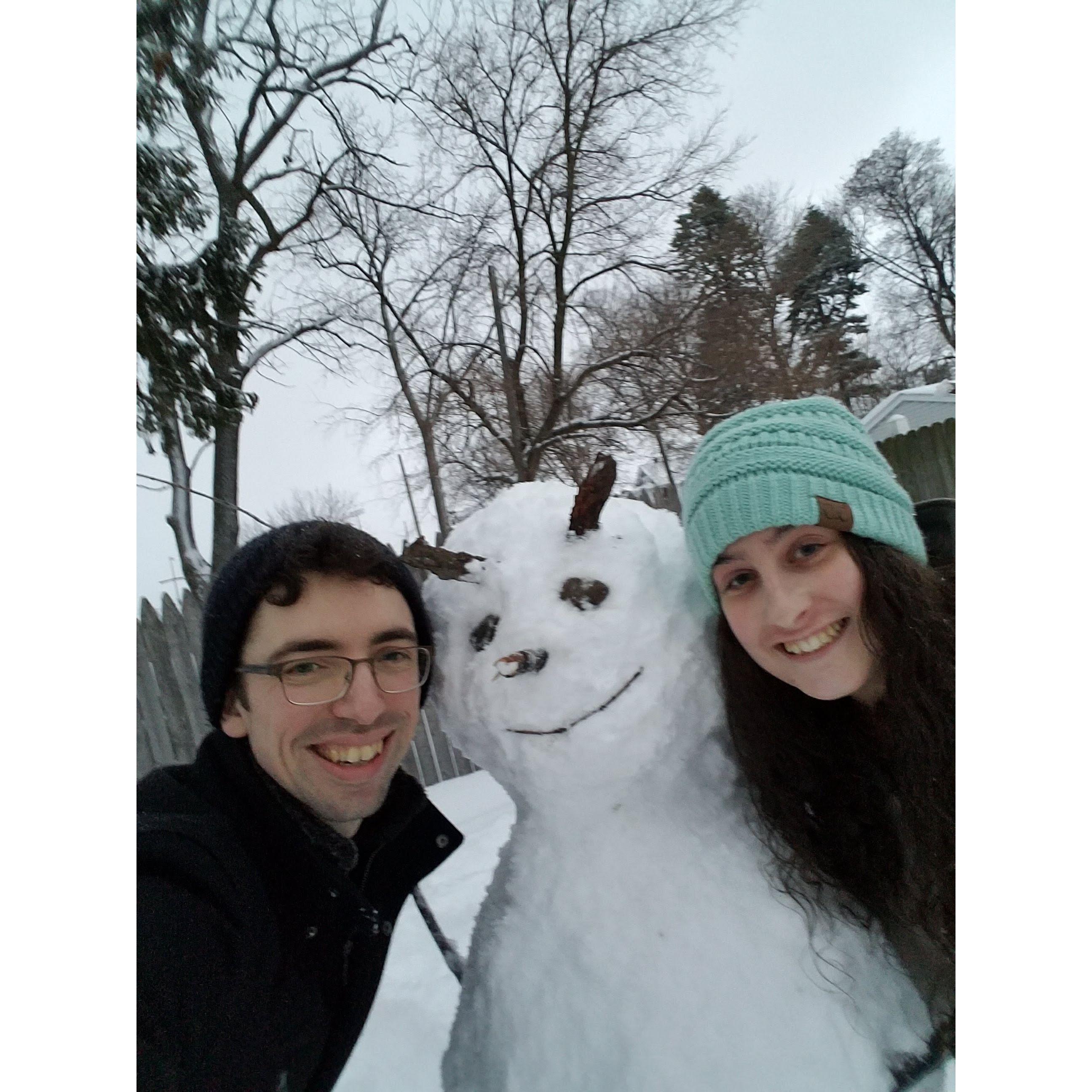 December 2017 - Building a Snowman during their last winter living in Erie, PA
