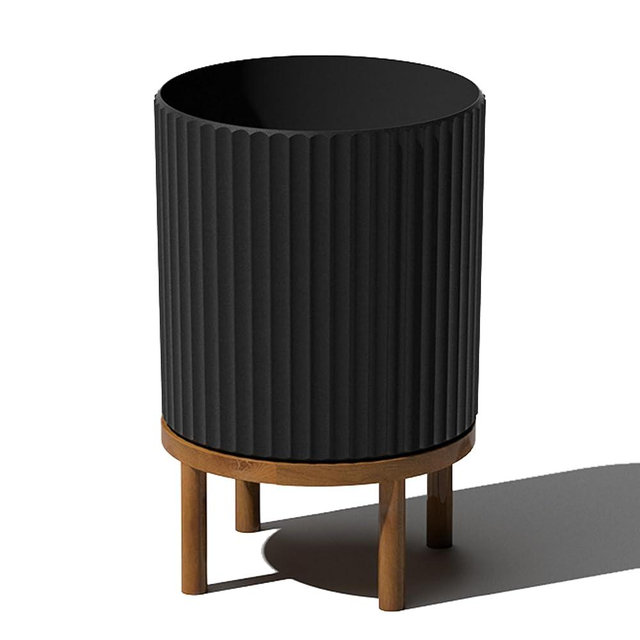 Veradek Demi Series Round Planter w/ Stand for Porch/Patio | Durable Plastic-Concrete & Wooden Stand | Modern Décor for Tall Plants, Flowers