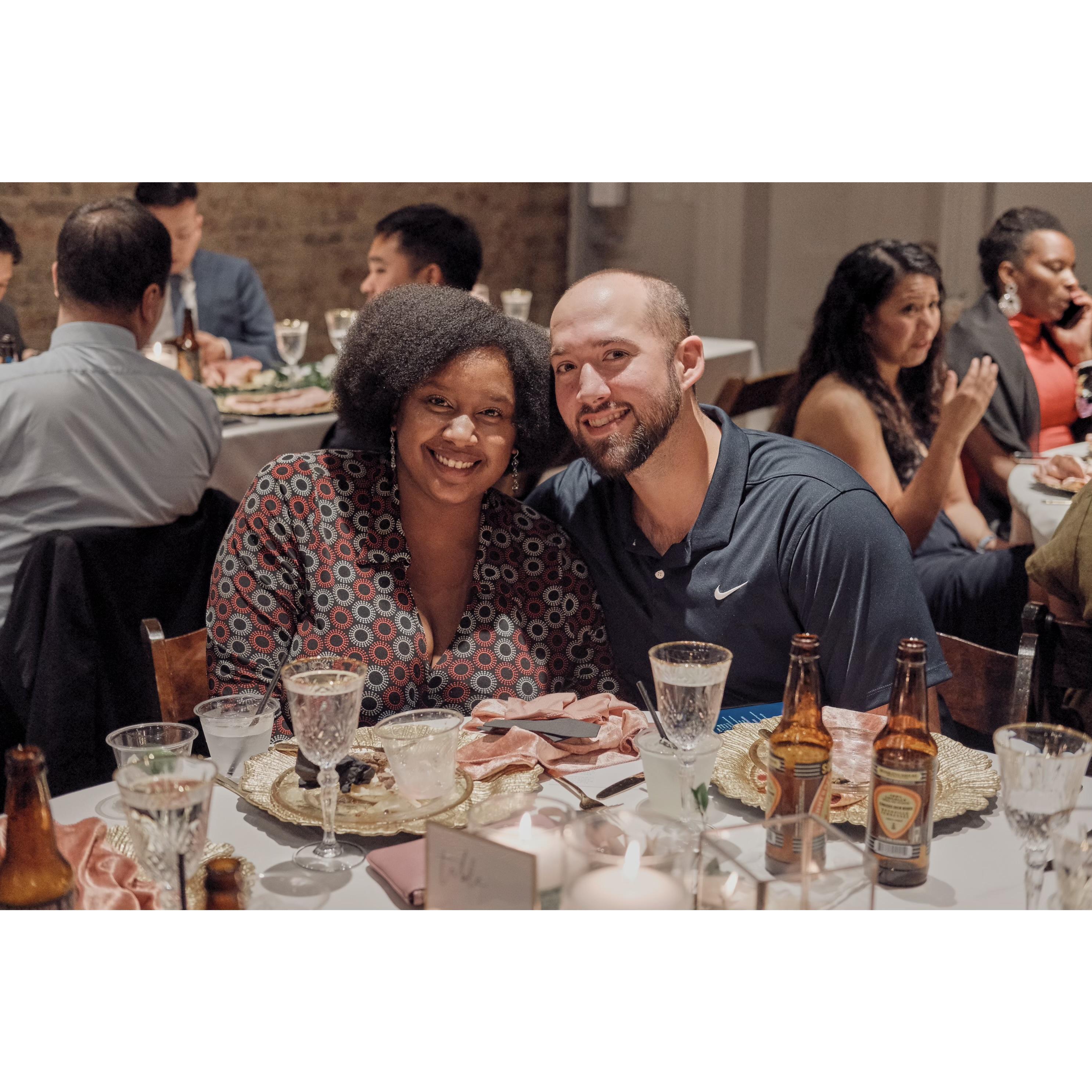 Us at our good friends' wedding in December 2021!