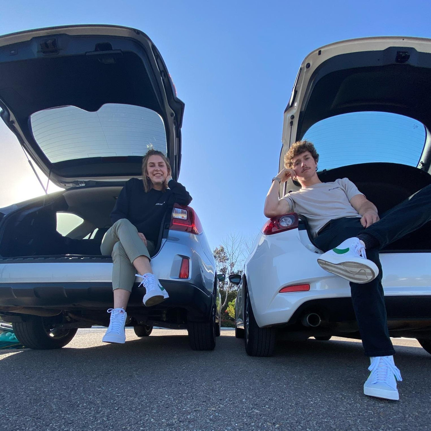 We both got new cars after ours broke down (and matching shoes), so we did a little photoshoot (2/25/2021)