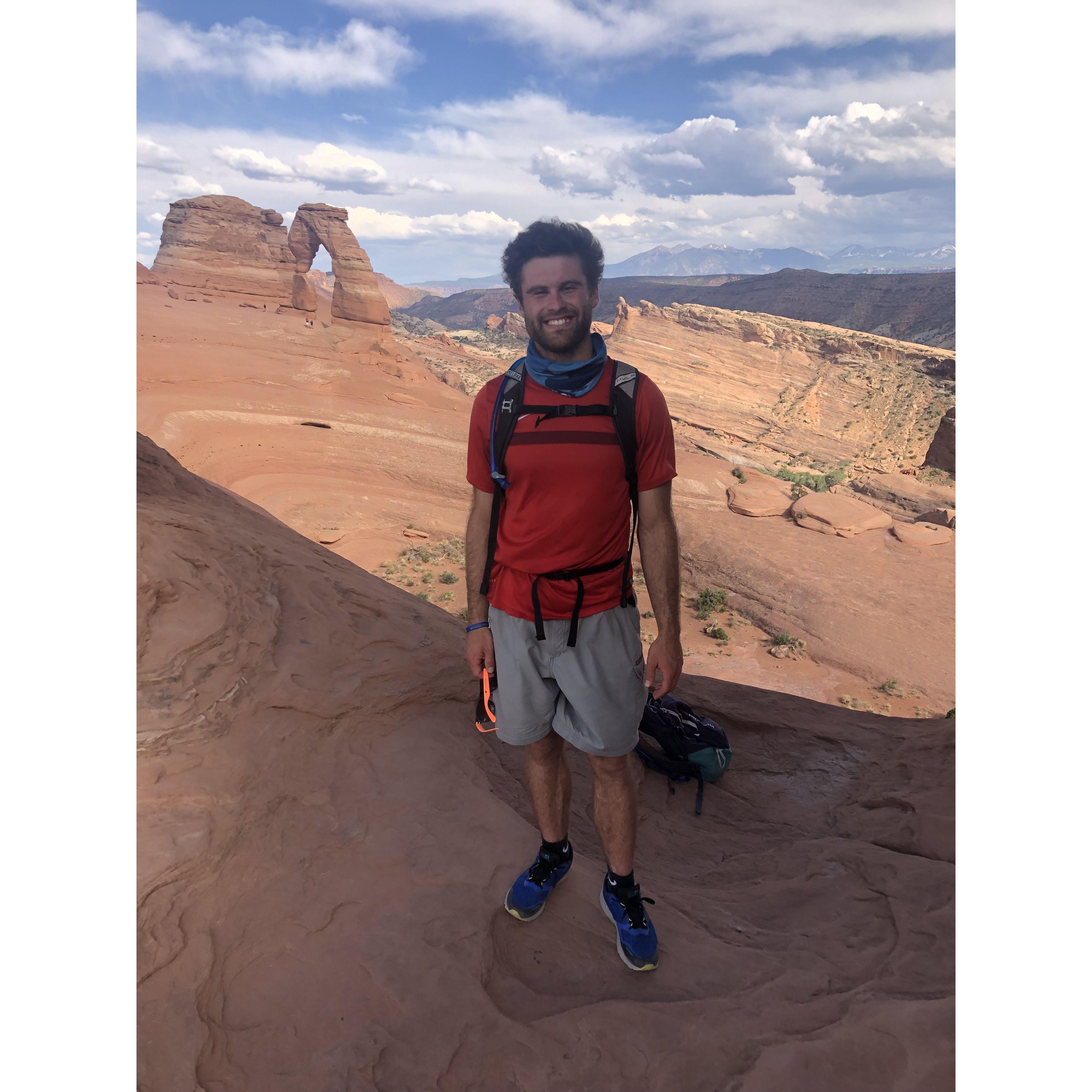 Arches National Park during the pandemic when Davis couldn't get a haircut :)